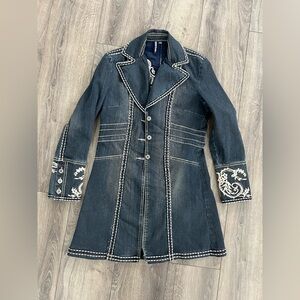 Zenim Denim Embroidered Coat Y2K Inspired Womens Small Long